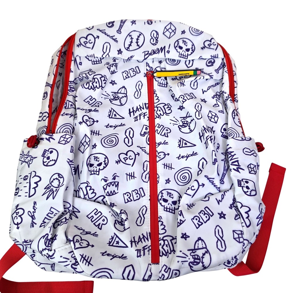 Plate Crate Doodle Baseball Backpack White Blue Red Pencil Zipper School